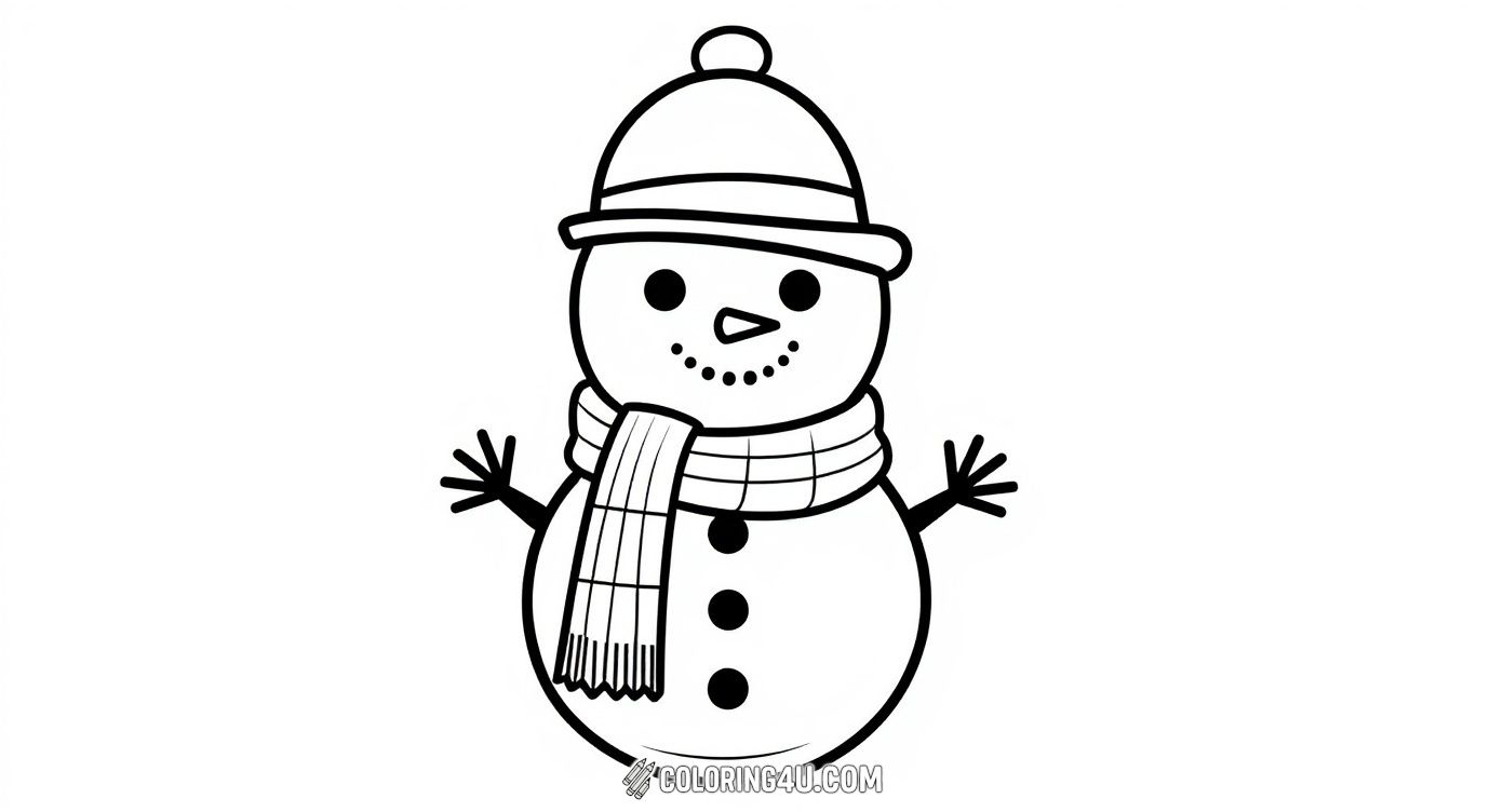 Happy Snowman Wearing Hat And Scarf