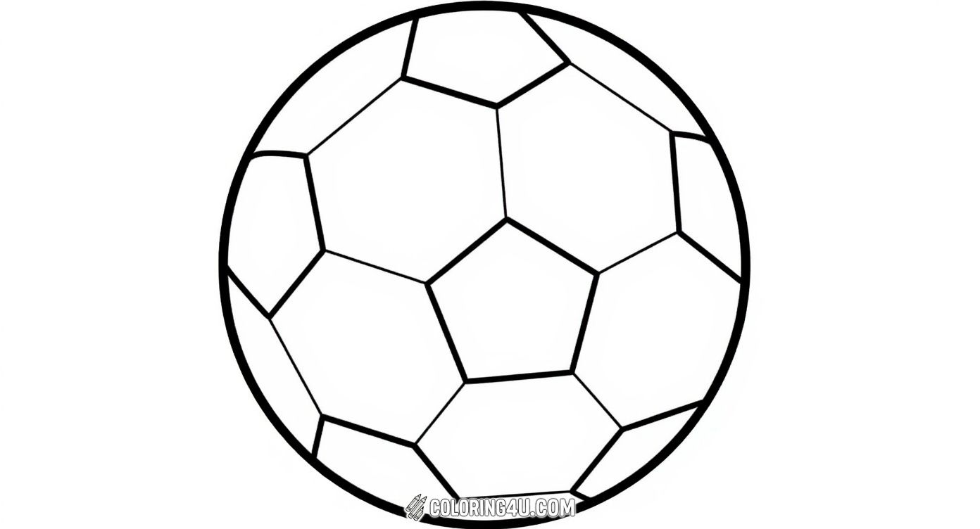 A simple and fun coloring page featuring a close-up of a classic soccer ball with its familiar patchwork design. Perfect for kids to practice coloring inside the lines and explore different color combinations on this beloved sports icon!
