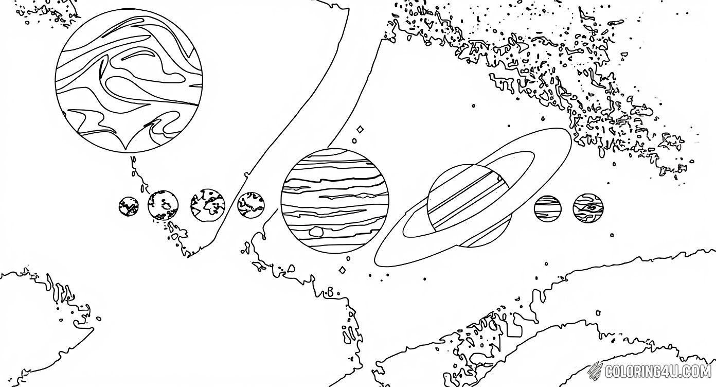 Detailed Solar System Planets Line Art