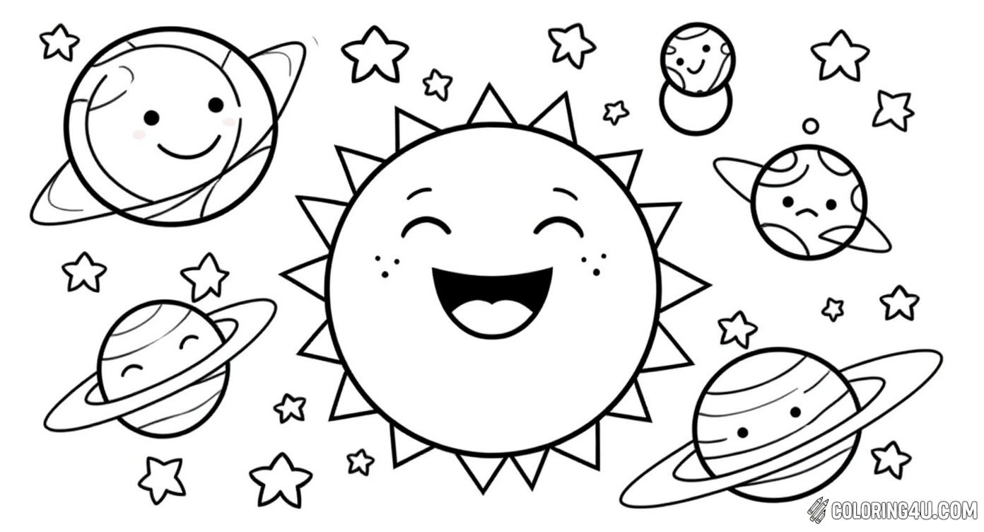 Happy Sun And Smiling Planets Kids