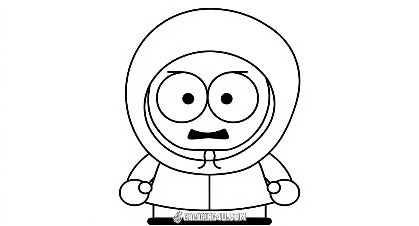 Meet Kenny, the mysterious and cool character from the South Park series, showcased in this simple yet charming coloring page. Kids will enjoy coloring Kenny's signature parka and hood, perfect for expressing their artistic talents and love for the show.