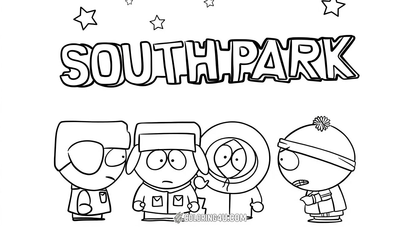 South Park Stars Themed Coloring Page