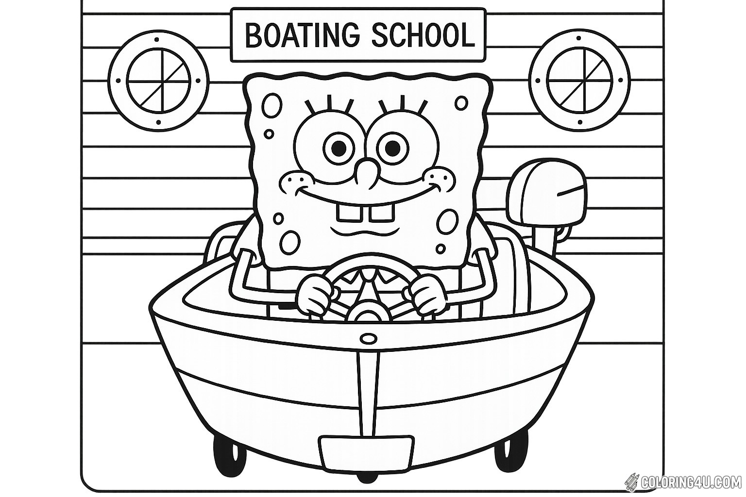 Join SpongeBob SquarePants as he excitedly navigates his little boat at Boating School! With his big smile and eager hands on the steering wheel, he’s ready for an adventure. The classroom backdrop features nautical elements, perfect for adding vibrant colors to this fun scene. Get ready to bring SpongeBob's boating dreams to life!