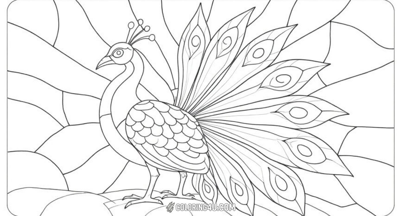 Detailed Stained Glass Peacock Line Art