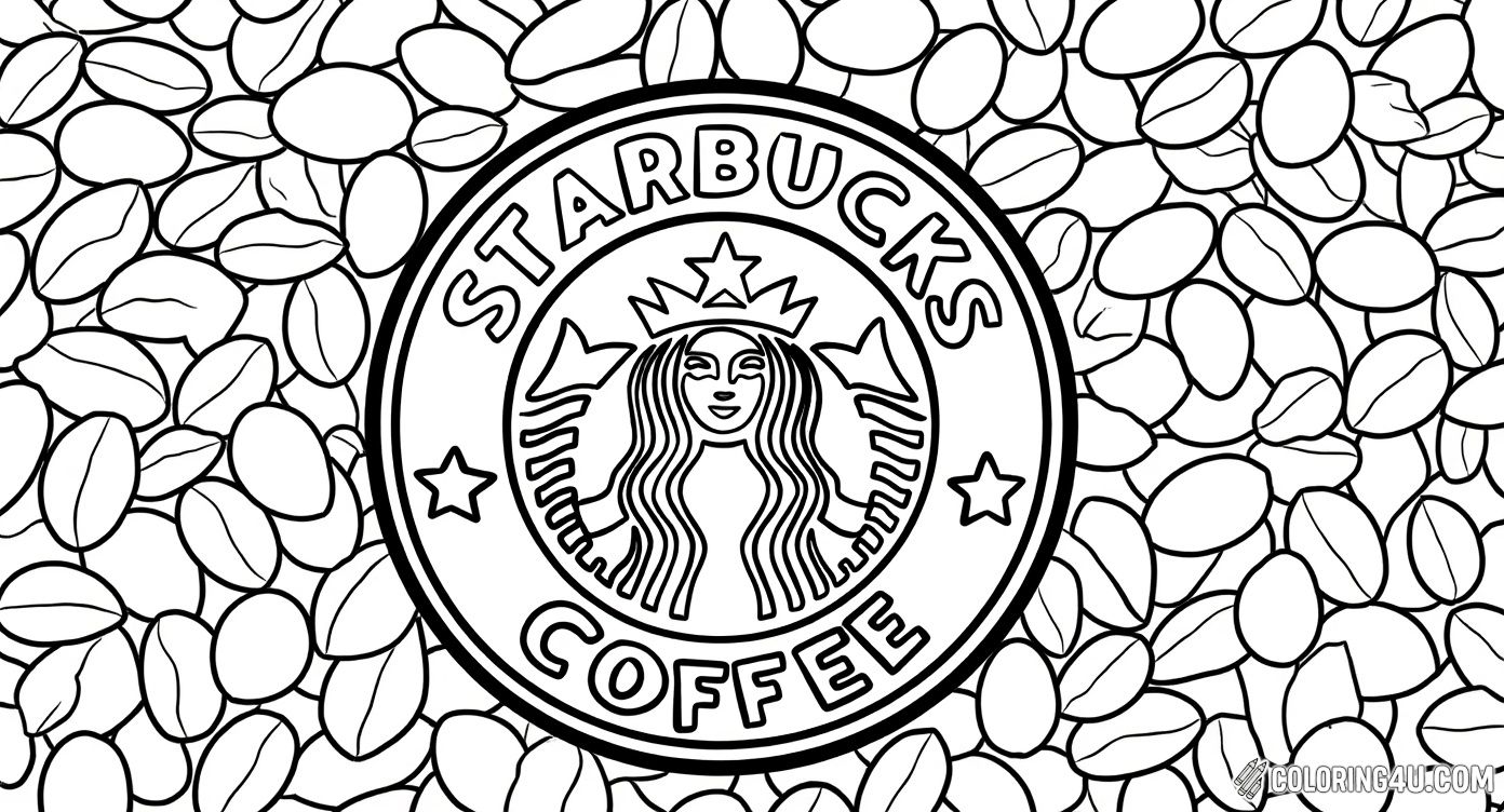 Get ready for a cozy coloring experience with this Starbucks logo surrounded by a bounty of coffee beans. Kids can dive into shading the iconic logo and the textured coffee beans all around, sparking creativity and love for coffee culture.