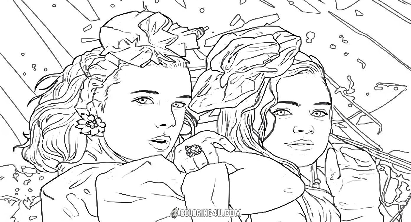 This coloring page highlights two popular Stranger Things characters, Max and Lucas, in an action-packed pose. Kids can enjoy adding bright colors to their clothing and backgrounds, making this scene from Hawkins stand out with personality and style.
