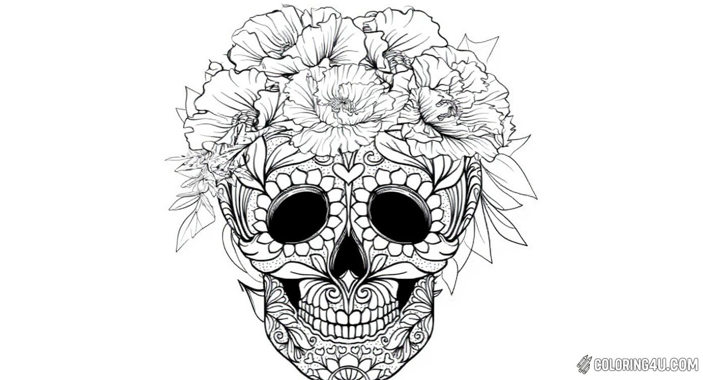 Abstract Sugar Skull With Floral Crown