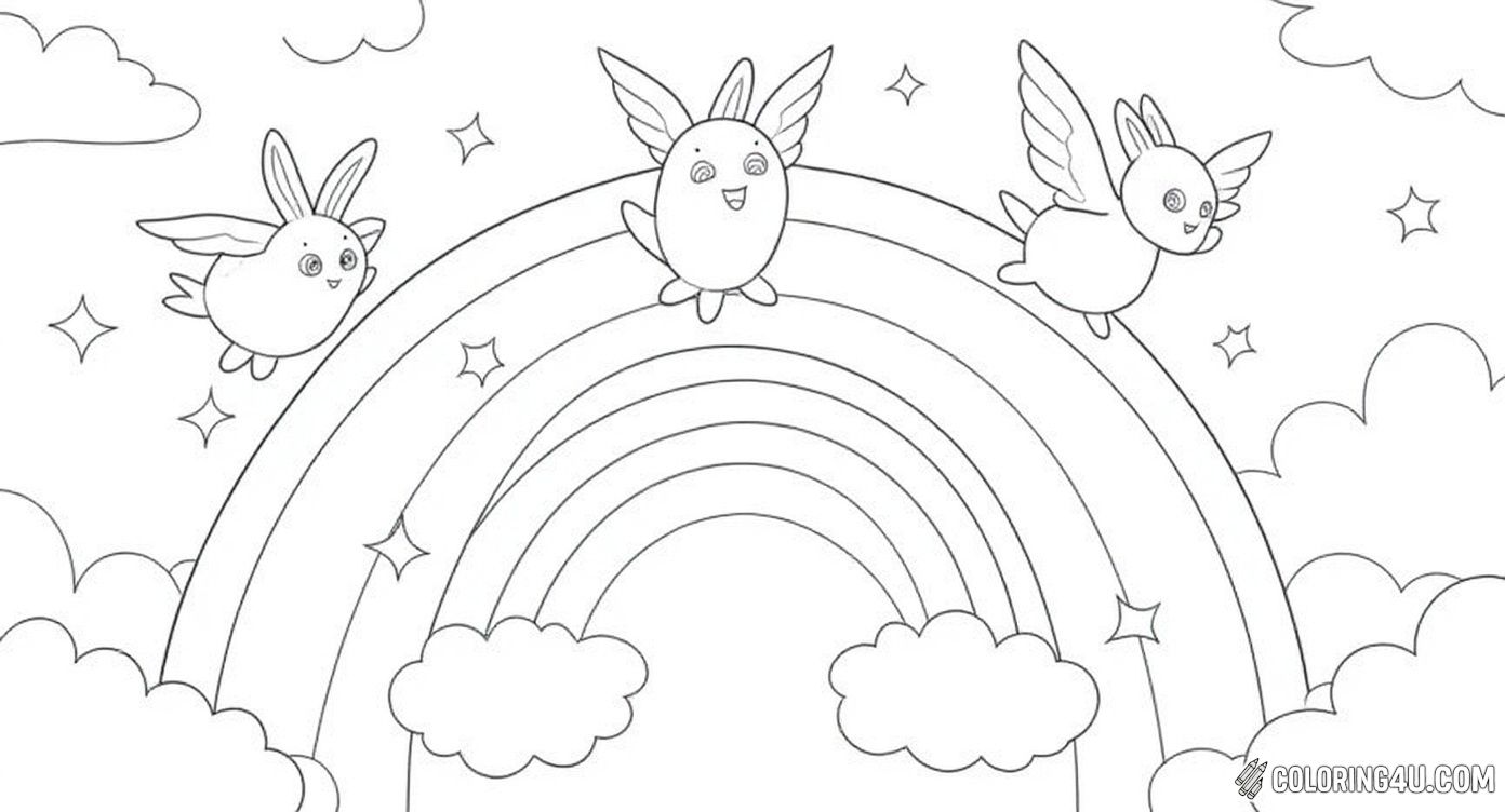 Sunny Bunnies Flying Over Rainbow Clouds