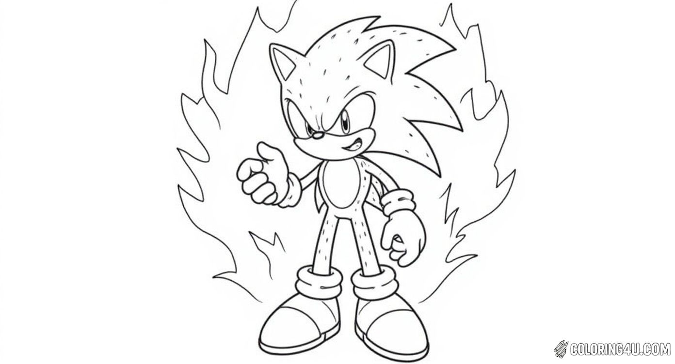 Dive into the exciting world of Super Sonic with this dynamic coloring page! Here, Super Sonic is shown surrounded by a fierce flaming aura, radiating power and determination. Kids can have fun bringing this blazing hero to life with bright and bold colors as they imagine his fast-paced adventures.