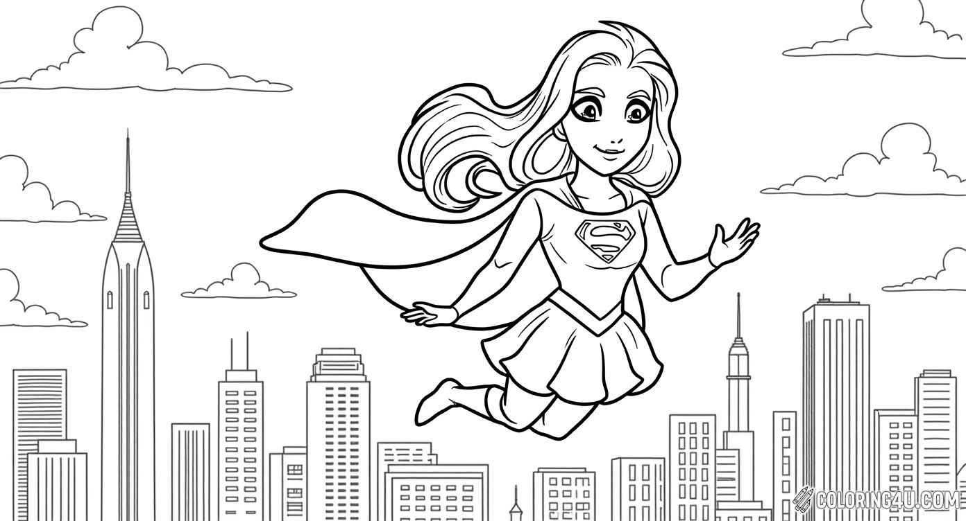 Cute Supergirl Flying Over Cityscape