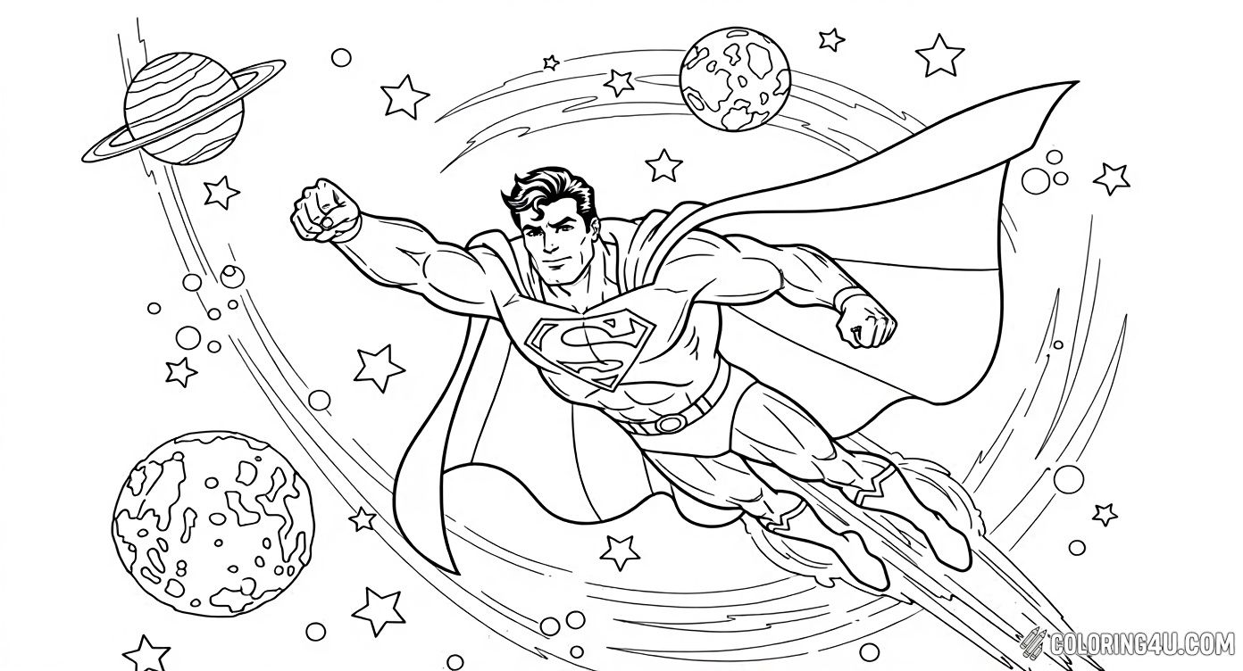 Superman Flying In Space Planets Stars