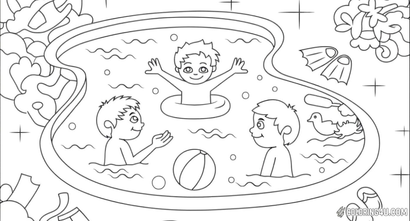 Happy Kids Swimming In Bubble Surrounded Pool