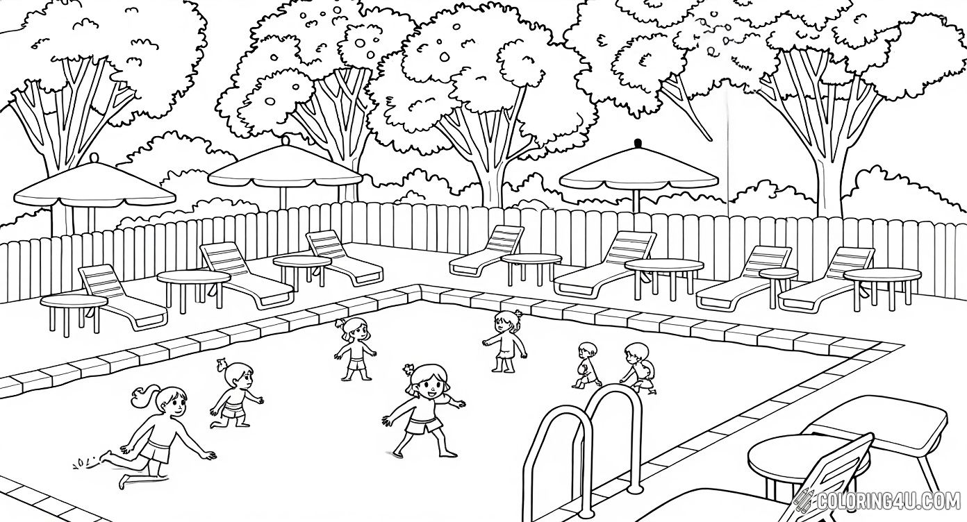 Kids Playing In Swimming Pool Outdoor