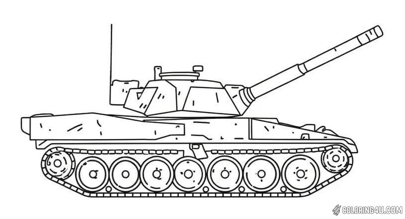 This coloring page shows a detailed side view of a modern armored tank, ready for action. Kids can have fun bringing this powerful vehicle to life with their favorite colors while learning about the many parts of a tank.