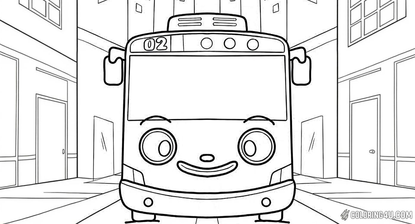 Happy City Bus Tayo Number 02 Coloring Page