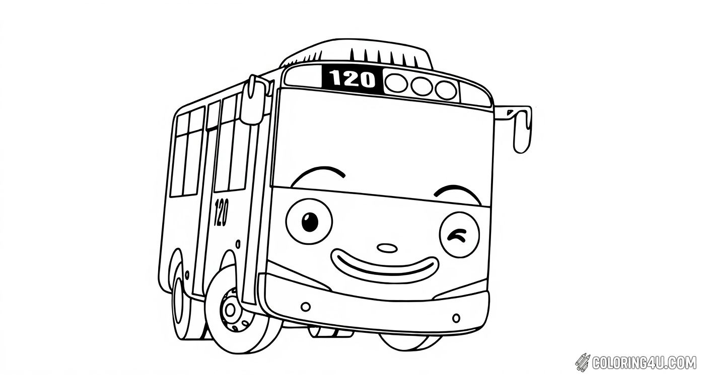 Smiling Bus Tayo Number 120 Coloring Page