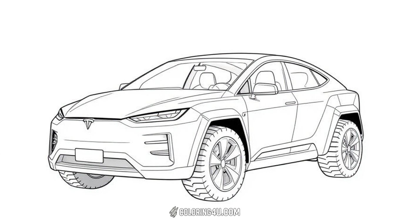 Explore the cool design of the Tesla Cybertruck with this fun coloring page! Kids will enjoy decorating this unique, angular electric truck that looks like it’s from the future. It’s an exciting way to learn about innovative electric vehicles while getting creative.