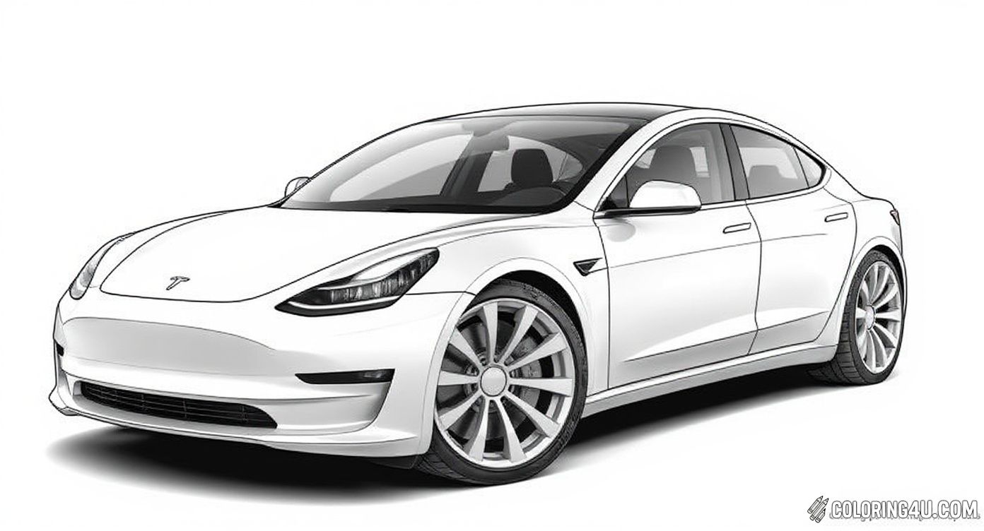 This fun coloring page features a sleek Tesla Model 3, a popular electric car known for its smooth design and cutting-edge technology. Kids can bring this futuristic vehicle to life with their favorite colors while learning about eco-friendly cars!