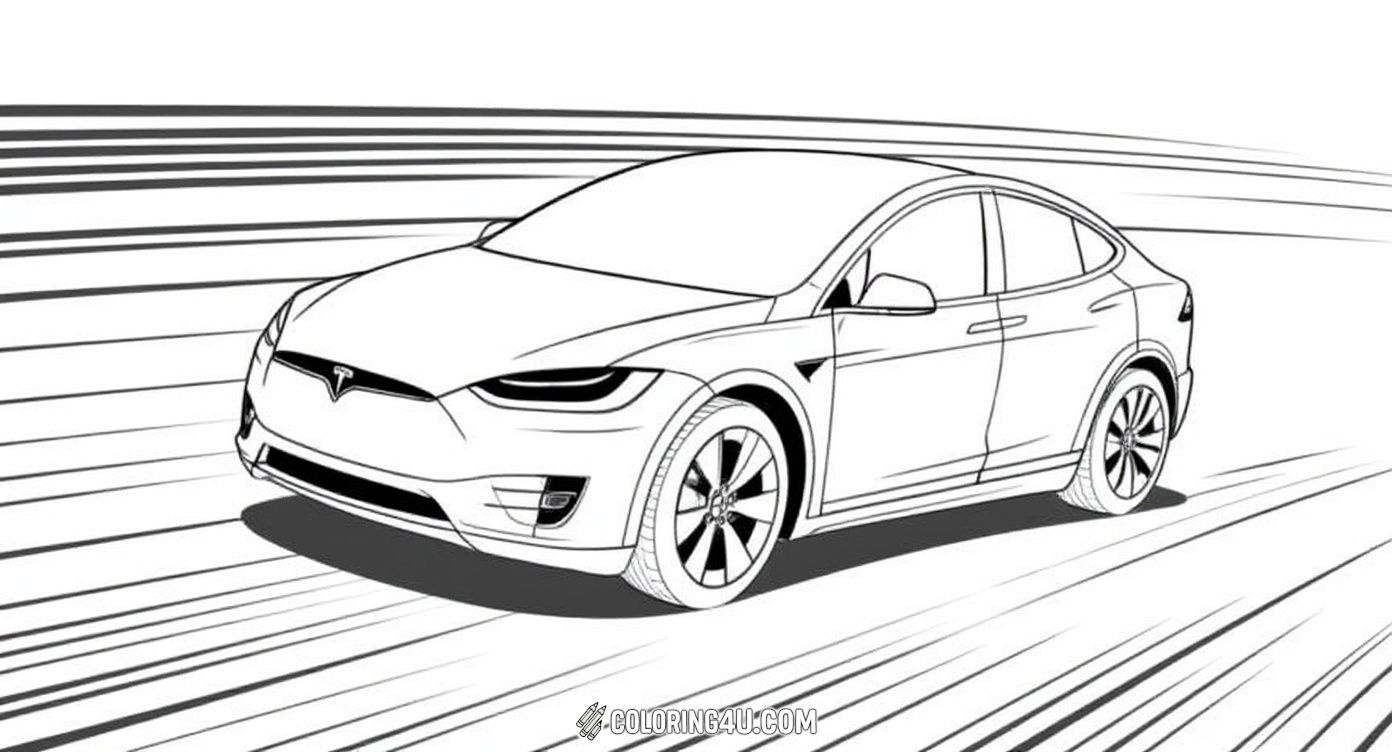 Get ready to color an exciting Tesla Model X speeding down the track! This fun and dynamic coloring page invites kids to imagine the thrill of mastering acceleration in one of Tesla’s advanced electric cars. Perfect for those who love action and technology.