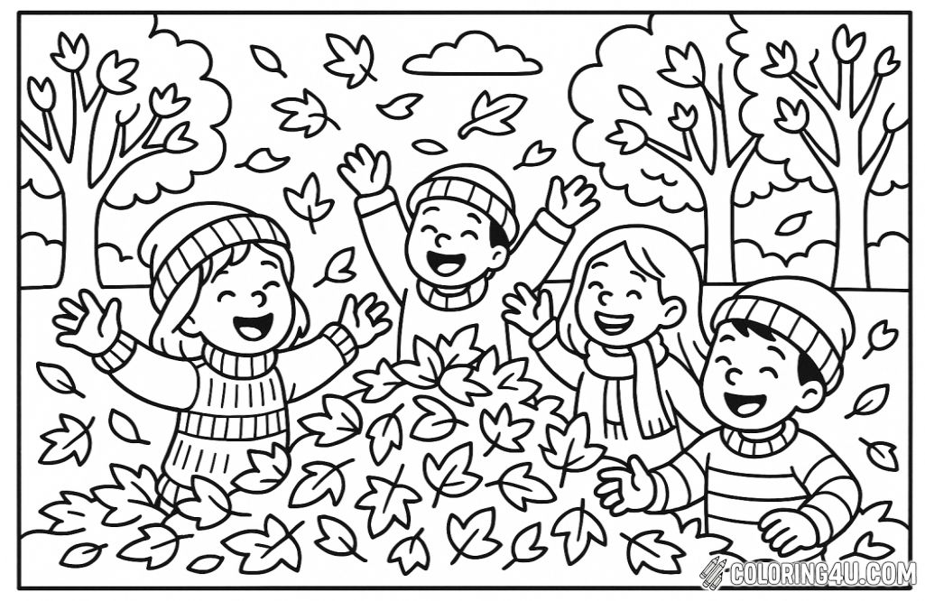 Thanksgiving Children Playing In Leaves