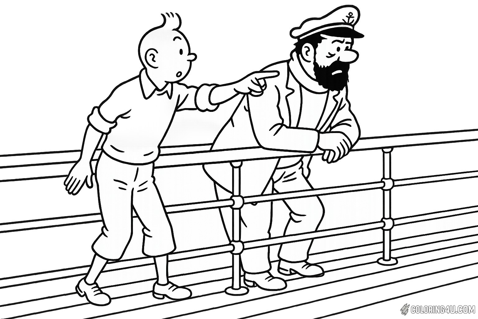 Tintin And Captain Haddock On Boat Deck