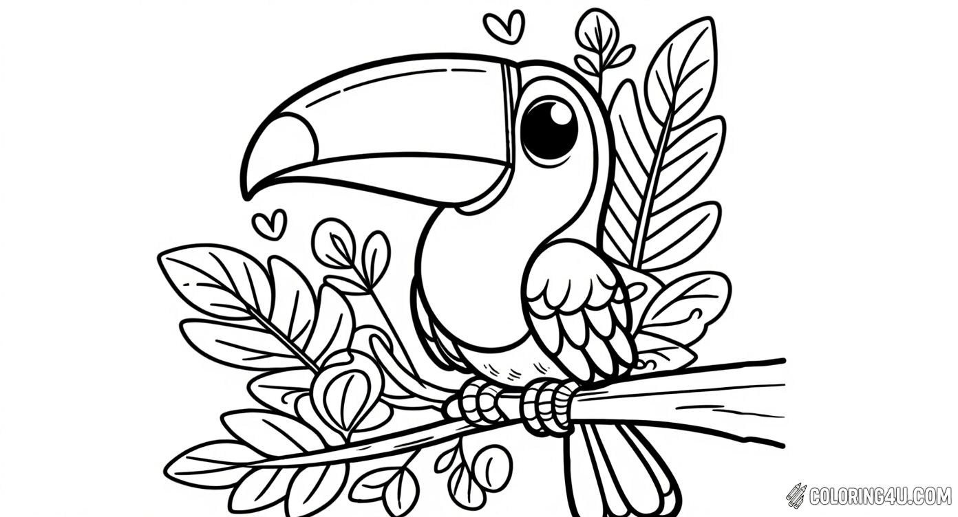 Cute Toucan On Branch With Leaves