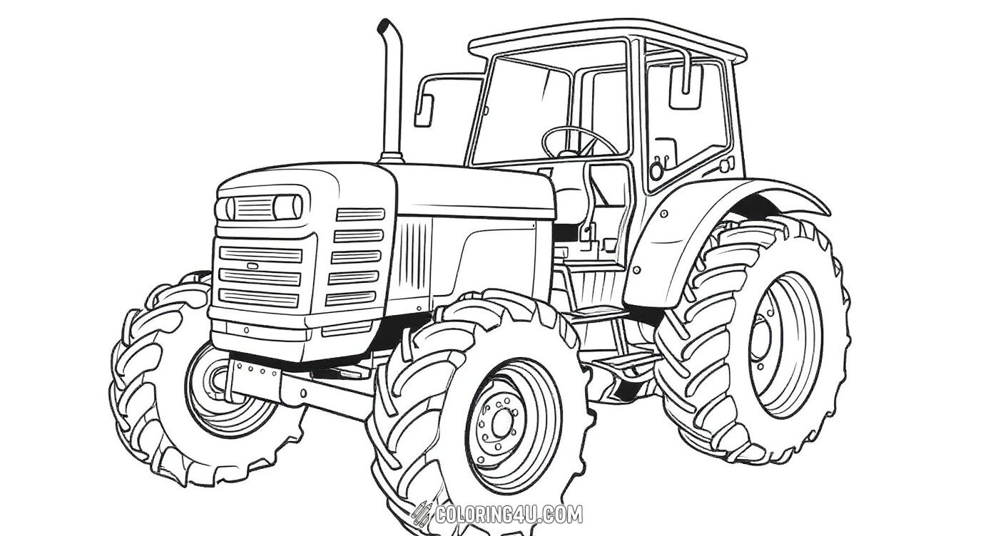 Classic Farm Tractor Line Art Coloring