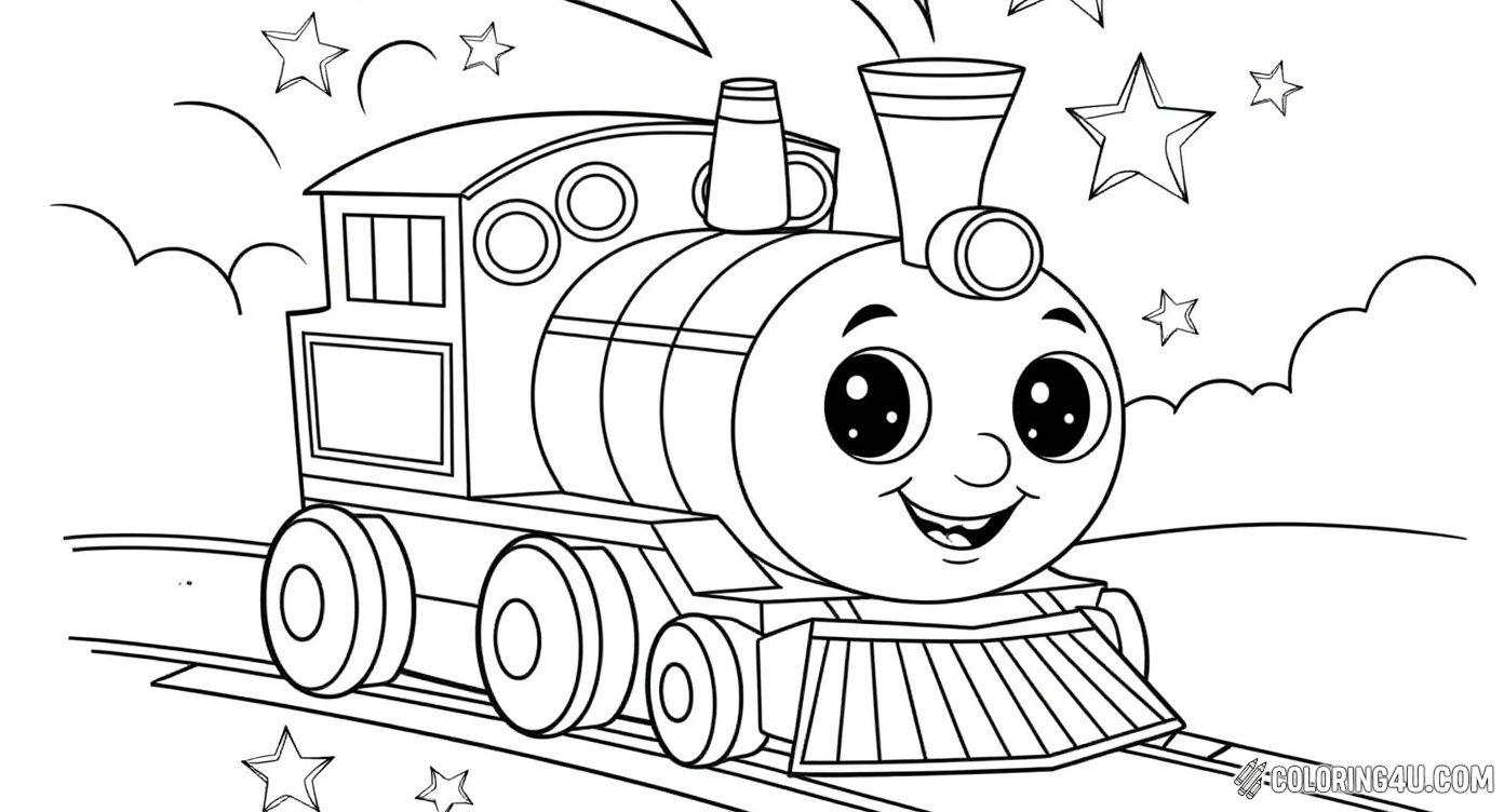 Smiling Toy Train With Stars Coloring Page