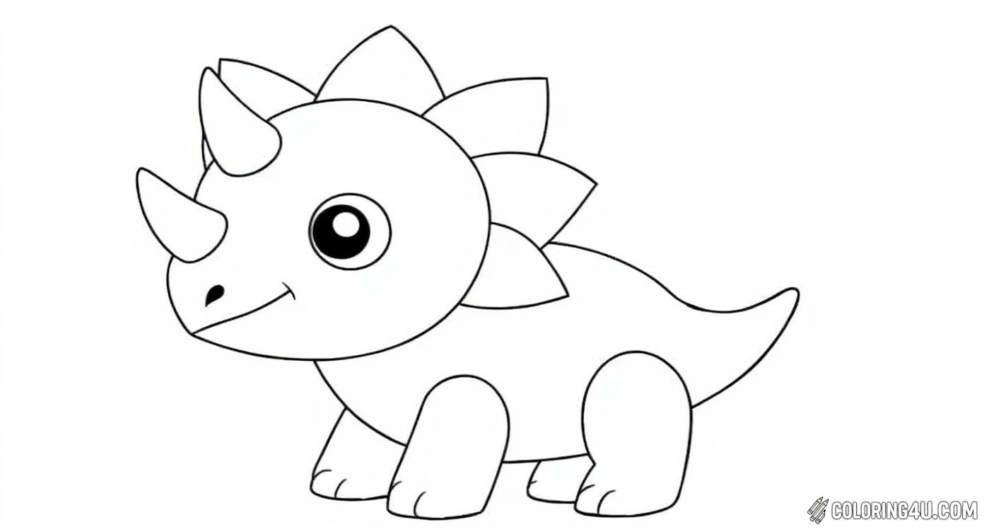 Cute Cartoon Triceratops Step 6 Coloring Page