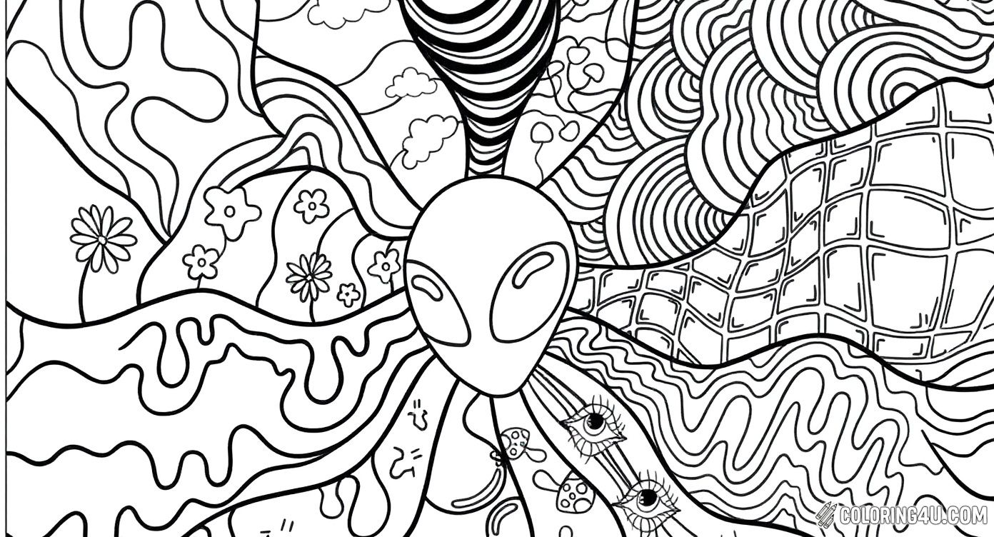 Explore outer space creativity with this fascinating alien coloring page featuring a character with big eyes and a head full of imaginative, psychedelic patterns. From fluffy clouds and mushrooms to curious eyes and swirling lines, kids can enjoy coloring a unique, otherworldly adventure!