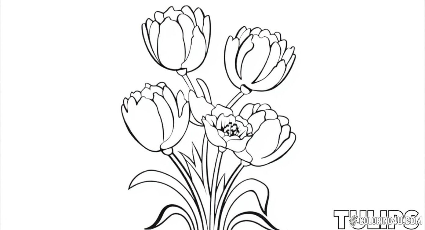 Printable coloring page of Simple Tulips Coloring Page With Text from the Tulip category.