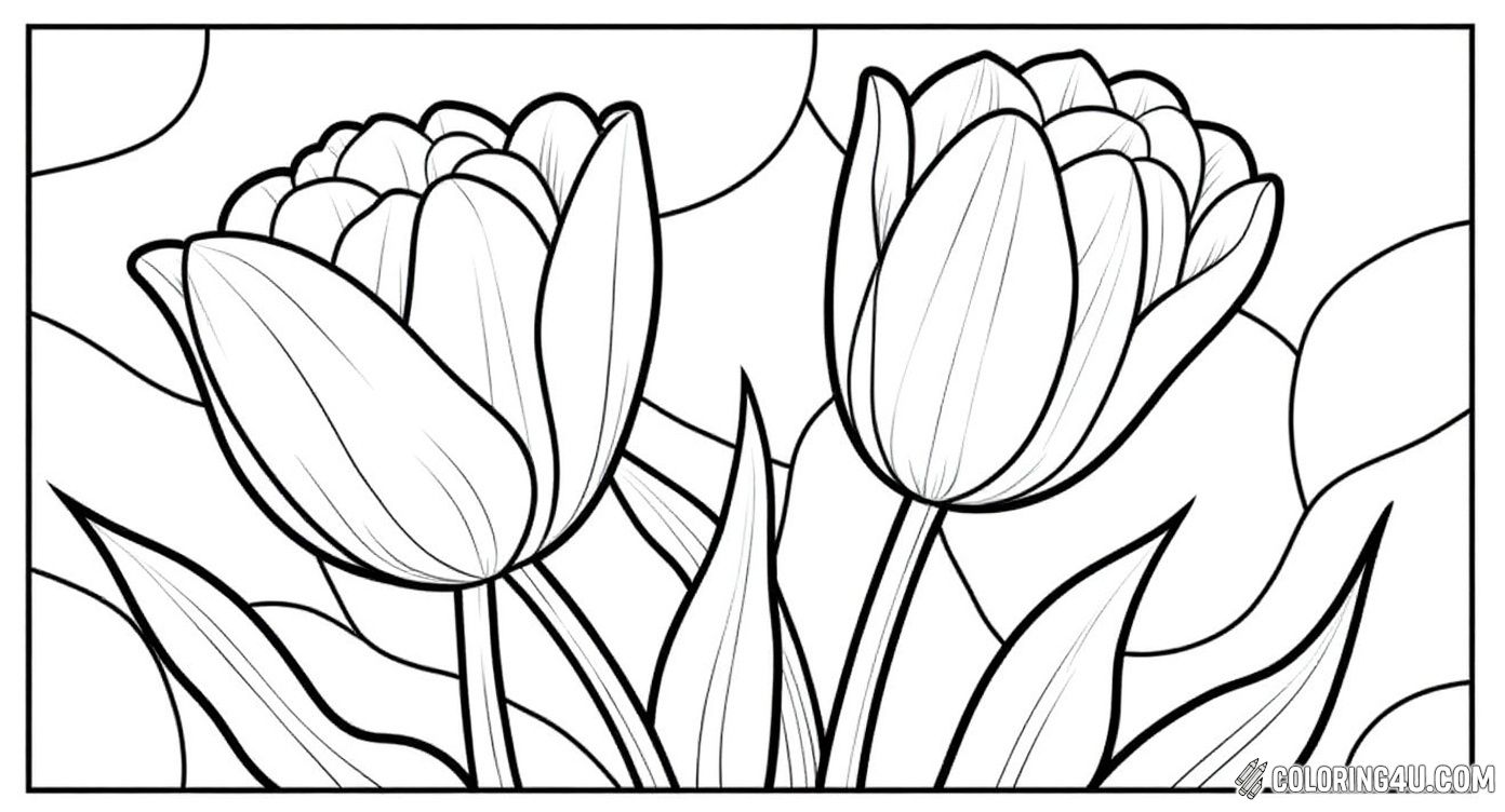 Printable coloring page of Stained Glass Tulips Coloring Page Adults from the Tulip category.