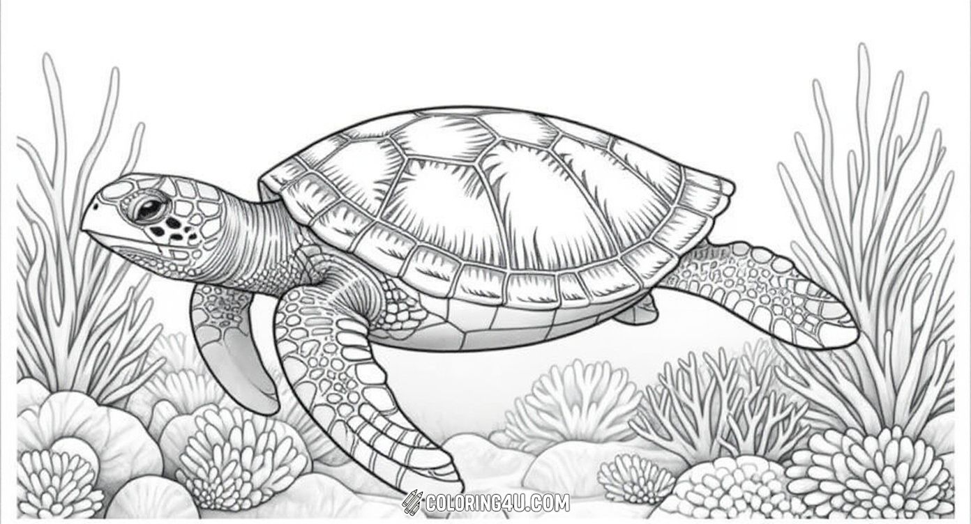 Dive into the underwater world with this beautiful coloring page featuring a graceful sea turtle swimming among vibrant coral reefs and curious fish. Kids will love bringing this ocean scene to life with their favorite colors while exploring the amazing details of marine life.