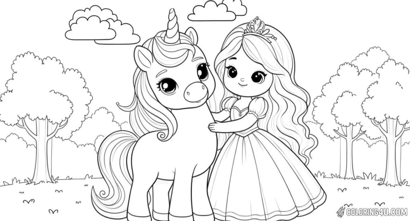 Cute Princess With Unicorn Friend