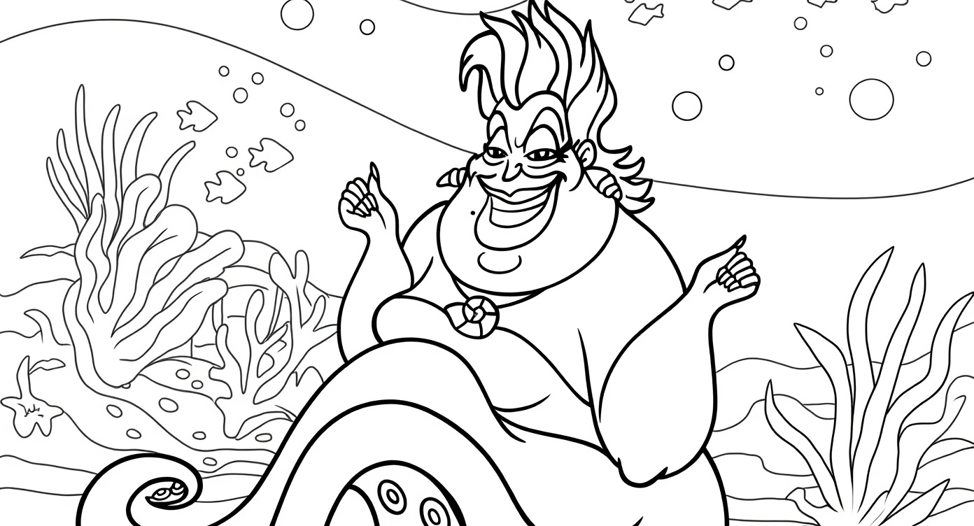 Ursula Underwater Scene Coloring Page