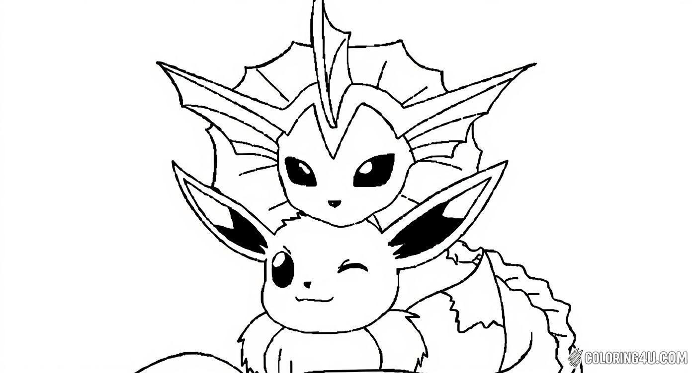 Vaporeon And Eevee Friends Coloring Page