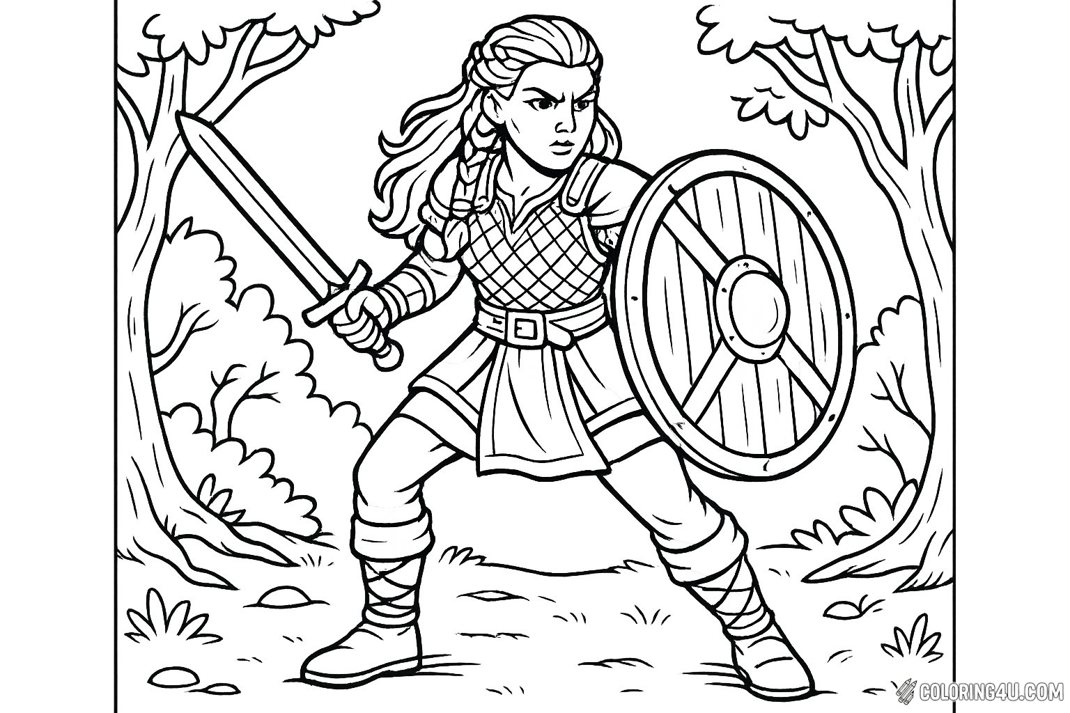 Viking Shield Maiden In Battle Stance