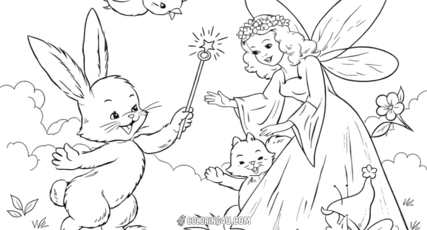 Vintage Fairy Rabbit And Forest Friends Coloring