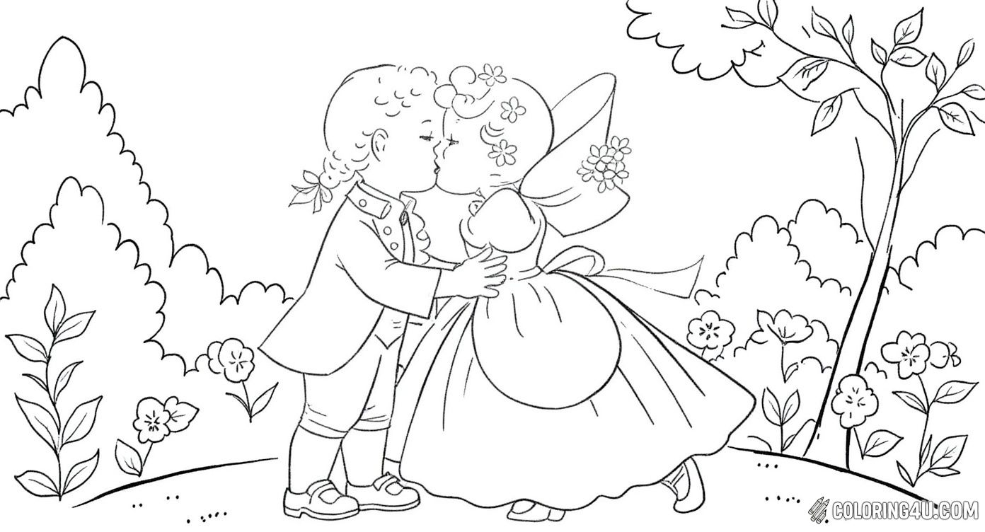 Vintage Kissing Children In Garden