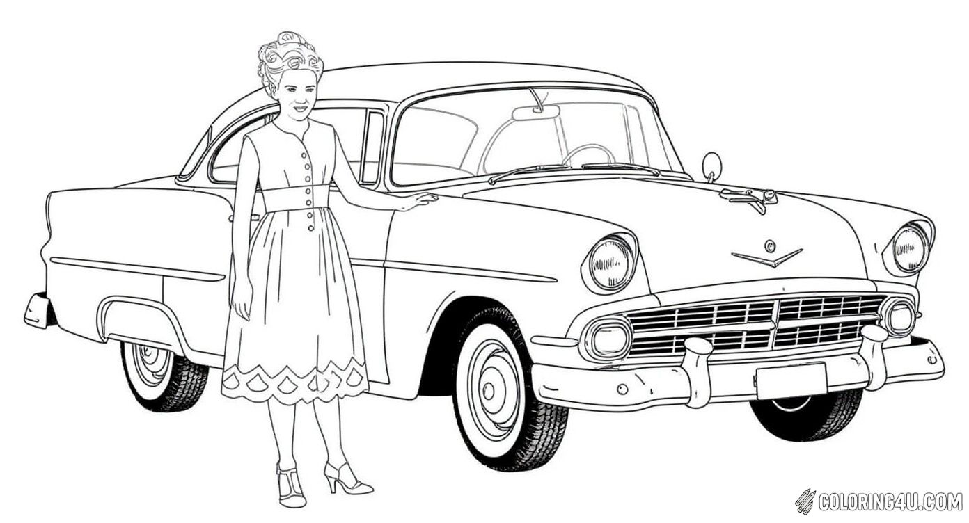 Vintage Little Lady With 1950s Car