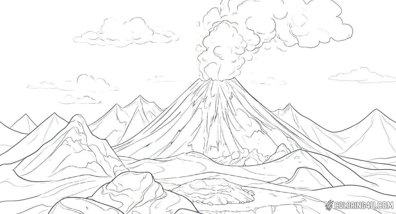Extraterrestrial Volcano Scene Coloring Page