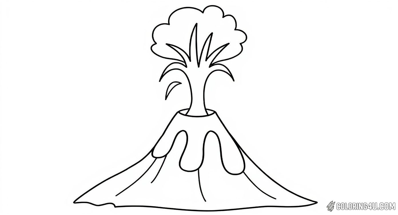 Simple Cartoon Volcano Eruption Coloring Page