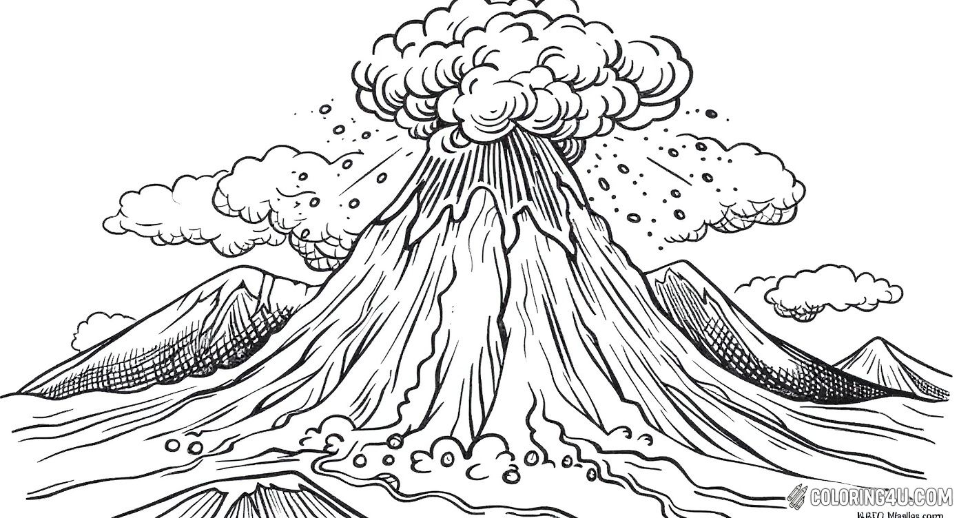 Volcano Eruption Coloring Page