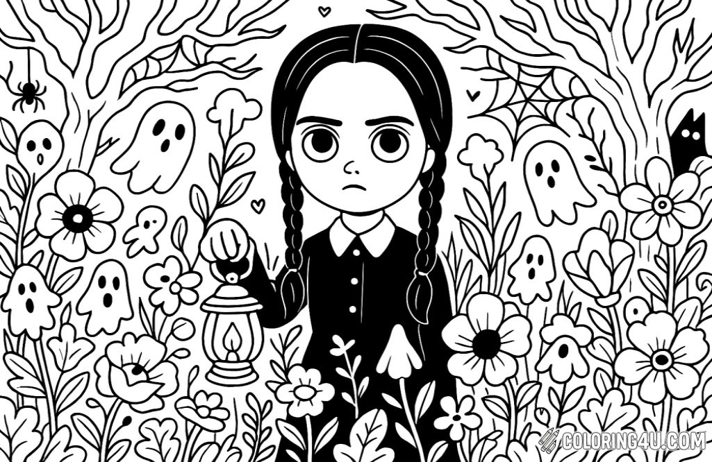 Wednesday Addams Ghostly Garden Scene