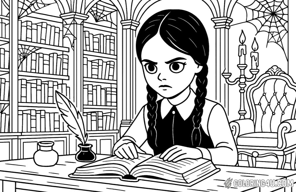 Wednesday Addams Library Scene