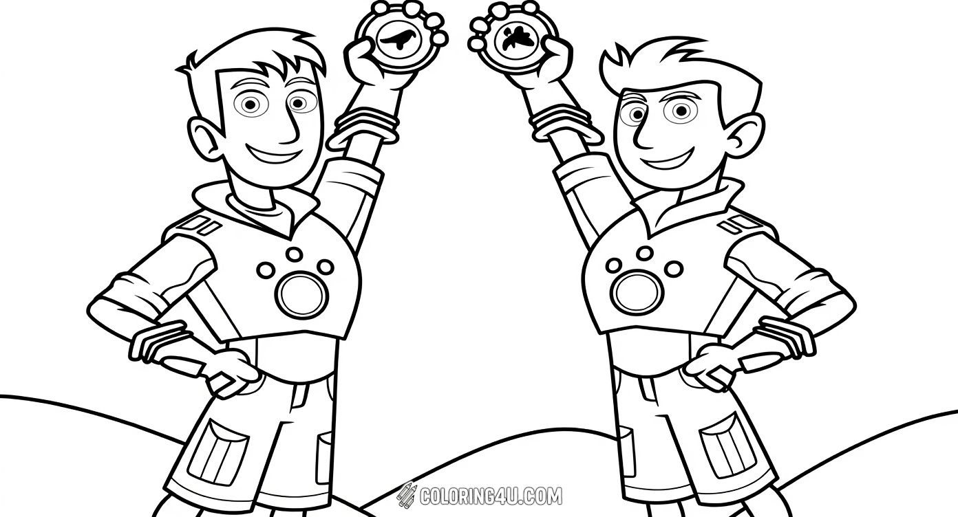 Color in Chris and Martin Wild Kratts as they show off their powerful animal suits! These suits help them explore and learn amazing facts about animals. Kids will love adding their own creative touch to this cool scene filled with action and friendship.