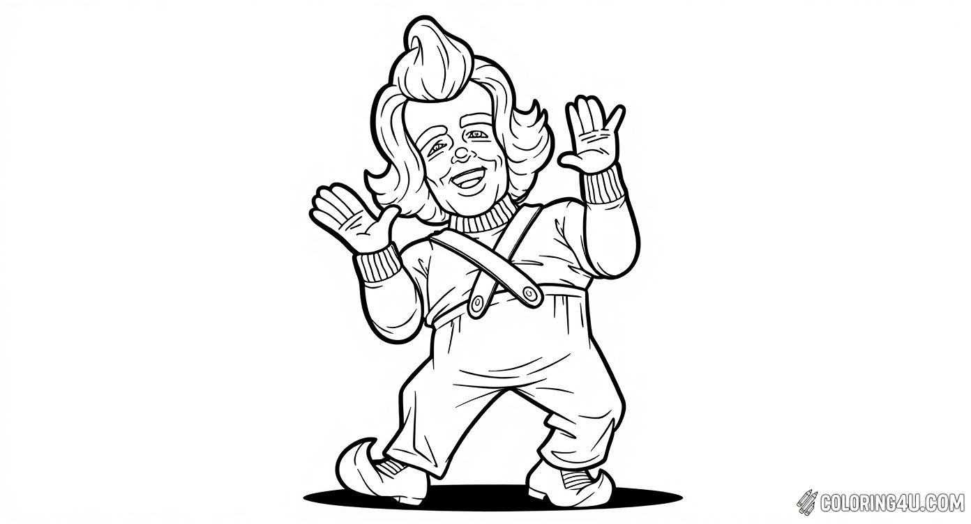 Printable coloring page of Dancing Oompa Loompa Willy Wonka from the Willy Wonka category.