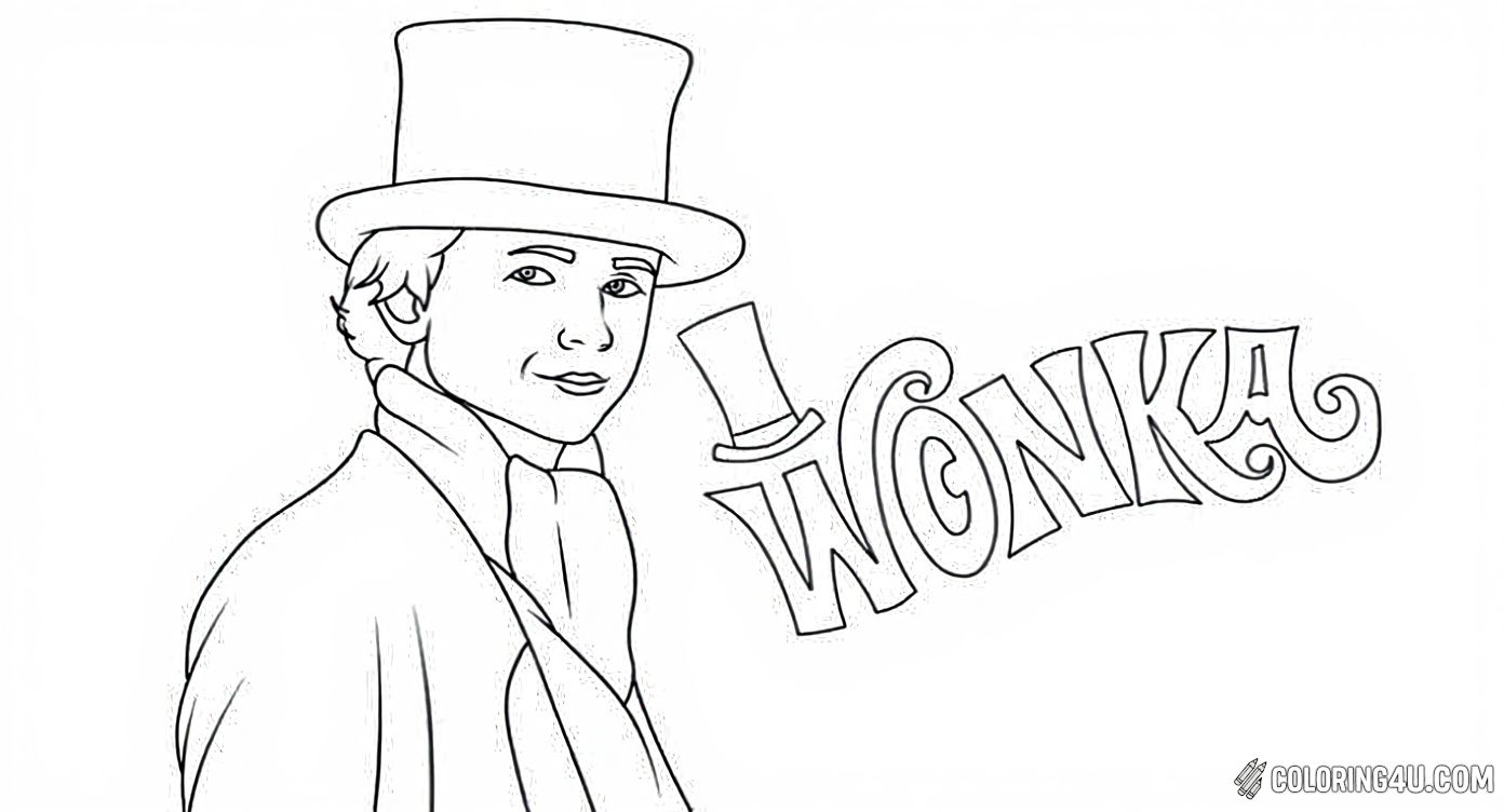 Printable coloring page of Young Willy Wonka Profile With Logo from the Willy Wonka category.