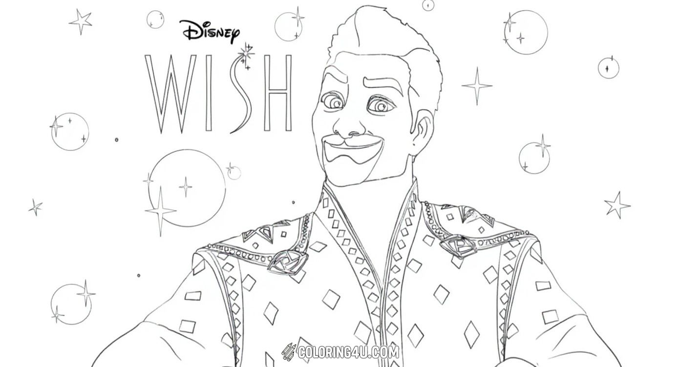 Bring to life King Magnifico, the charming character from Disney's Wish, with your favorite colors in this fun and detailed coloring page kids will love!