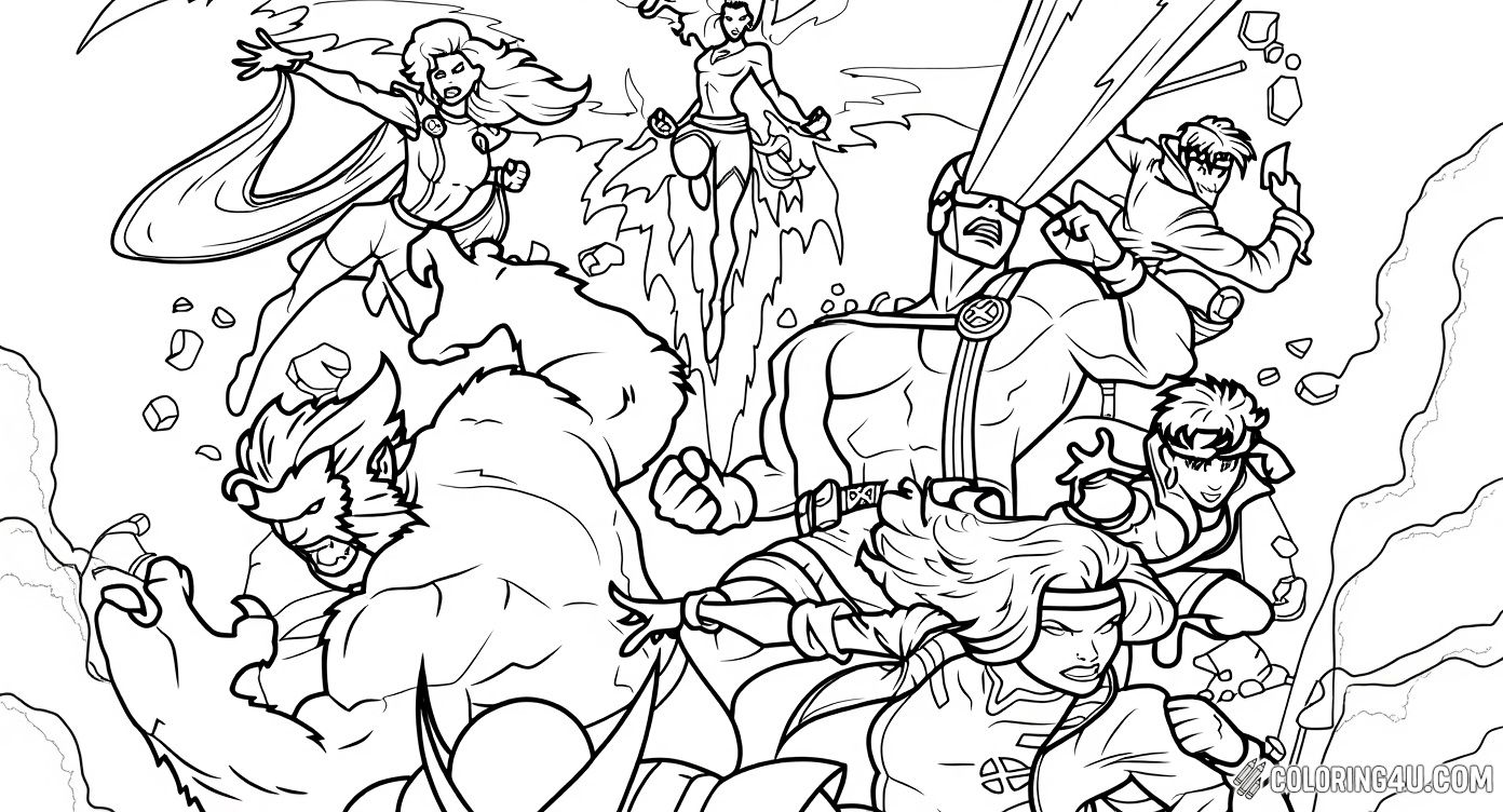Join Wolverine and the mighty X-Men in this thrilling group coloring page! Featuring Wolverine and his heroic friends using their powers to save the day, this picture is packed with action and excitement. Kids will love bringing these superheroes to life with bright colors!